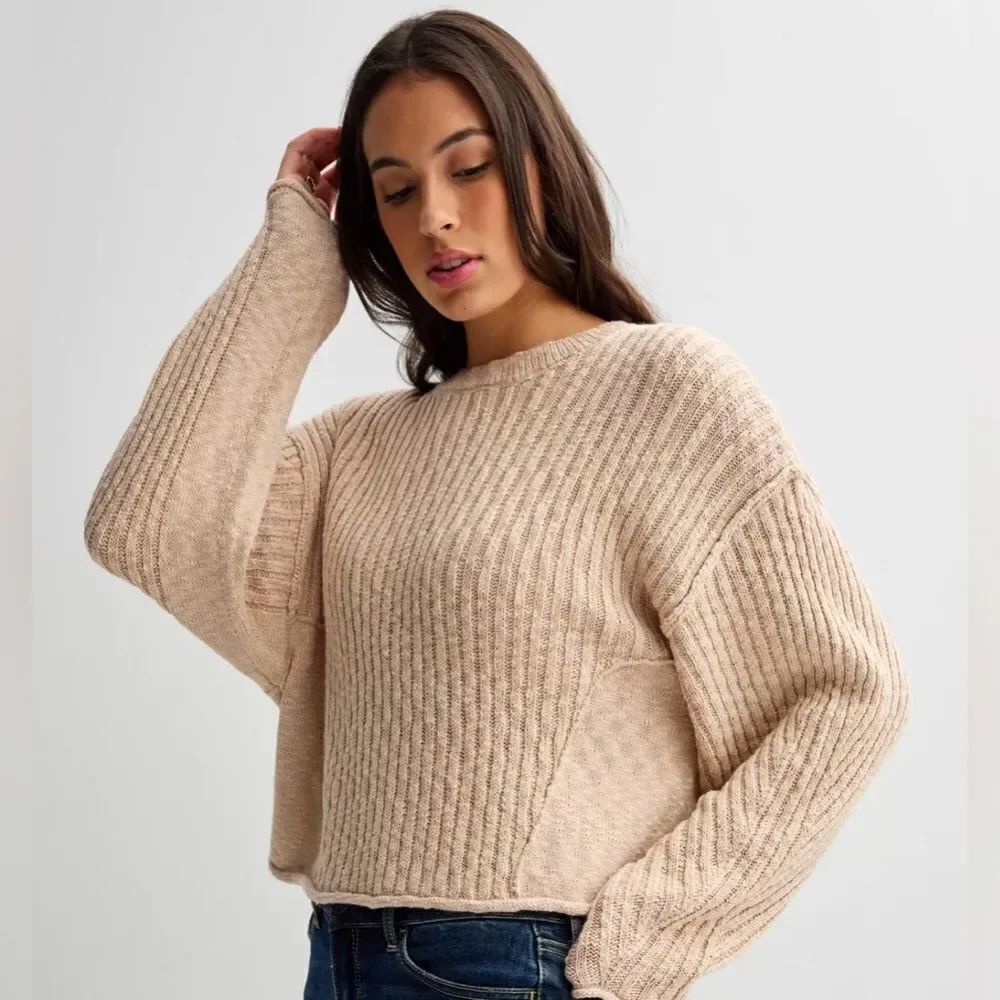 PINK REPUBLIC XL Juniors Crème Fresh Ivory Knit Boxy Fit Cropped Sweater - Picture 3 of 16